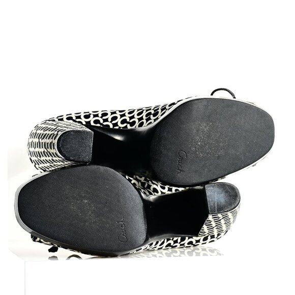 Coach Corey Monogram Black and White Logo Print Peep Toe Pumps - Picture 5 of 7
